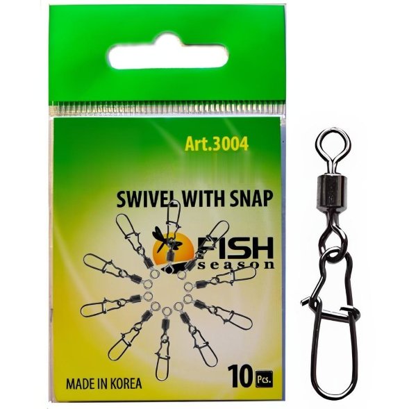 Вертлюг Fish Season с застеж. Nice №8 12кг 10шт 3004-08F