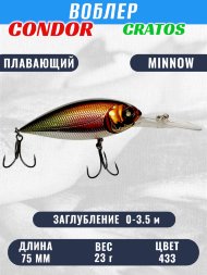 Воблер CONDOR CRATOS размер 75 мм вес 23,0 гр заглубление 0 - 3,5 м цвет 433